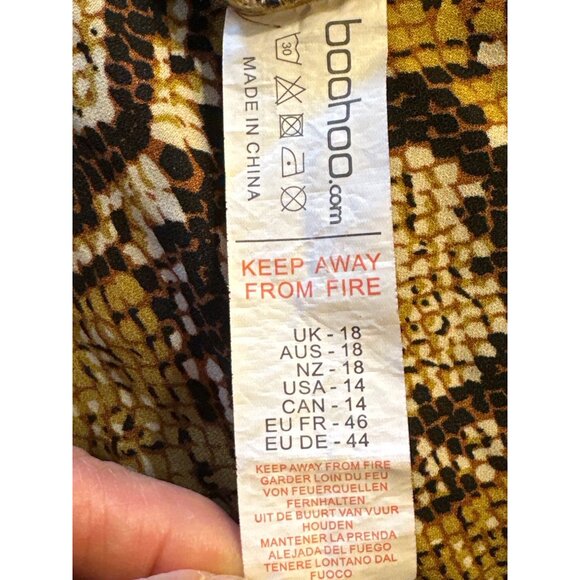 Boohoo Snakeskin Print Ruffle Mini Dress Long Sleeve Bold Party Fashion Look - Picture 14 of 15